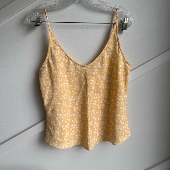 Abercrombie Fitch Yellow White Floral Spaghetti Strap Tank Top Scoop Neck sizeM - Picture 2 of 4